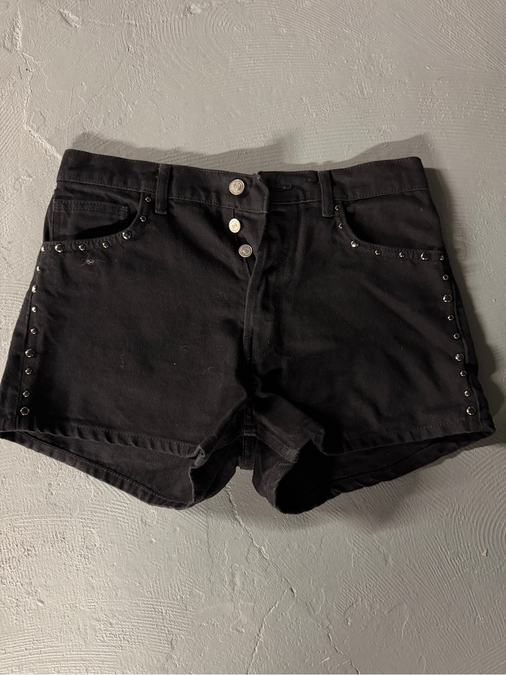 Reformation Black Studded High-Rise Denim Shorts